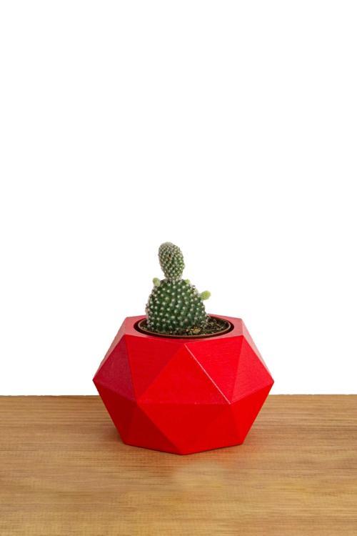 Geometrik Beton Saksı - Kırmızı