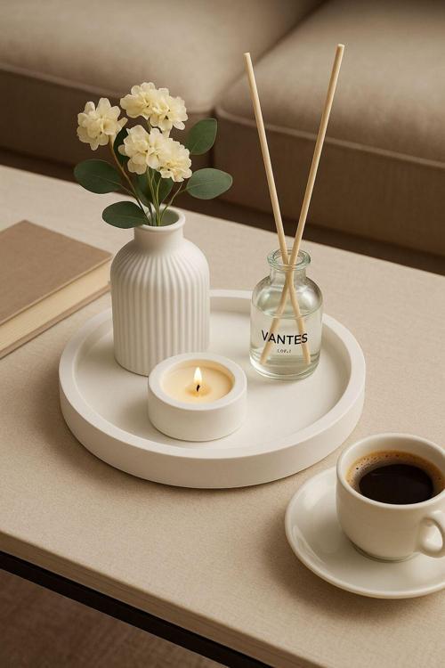 Beyaz Özel Tasarım Mumluk Pinterest Vazo Aksesuar Seti Dekoratif Ürün(Çiçek Dahıl Degıl)