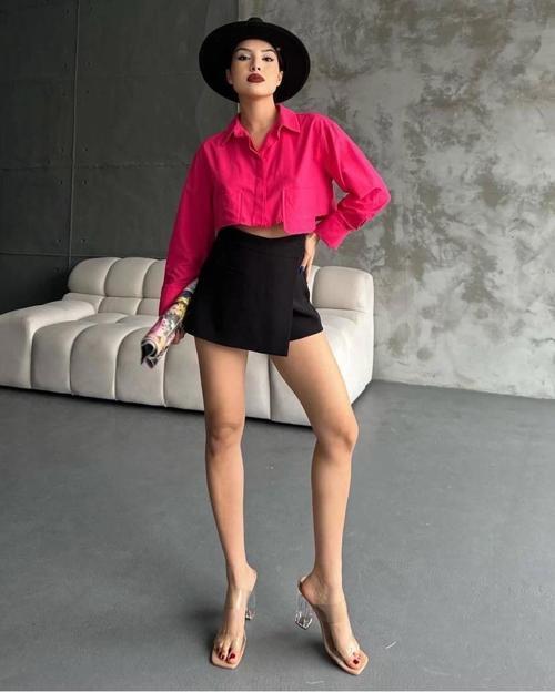 Poplin crop gömlek fuşya s3060