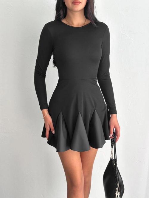 Eteği kloş crep mini elbise s1267