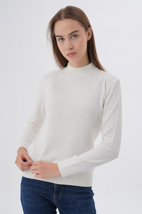 Kadın %100 Organik Pamuk Yarım Balıkçı Yaka Triko Kazak Örme Bluz TRIST-6104