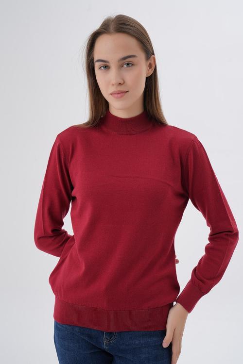 Kadın %100 Organik Pamuk Yarım Balıkçı Yaka Triko Kazak Örme Bluz TRIST-6104