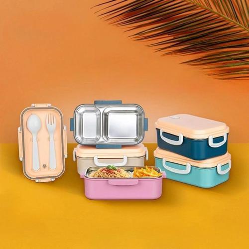 2 Bölmeli 150-300 Ml Paslanmaz Çelik Yemek Kabı Beslenme Kabı Yiyecek Saklama Kabı (5365)
