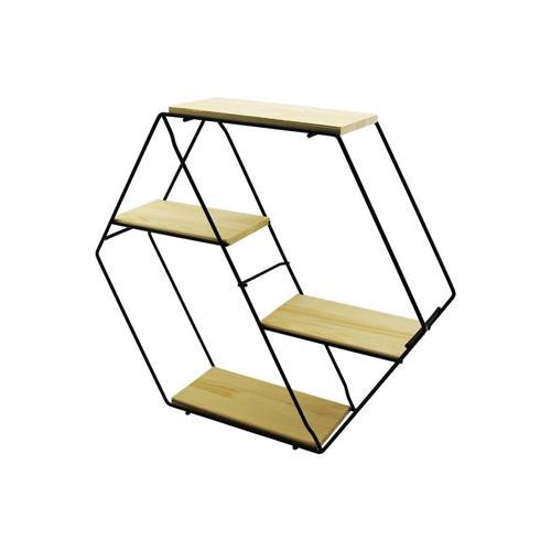 PETEK - 4 KATLI METAL İSKELETLİ - AHŞAP RAFLI DEKORATİF RAF 60 X 14 X 53 Cm (5365)