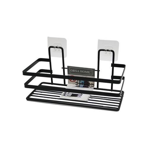 YAPIŞKANLI ASKILI ÇOK AMAÇLI SİYAH KARE BANYO RAF (5365)