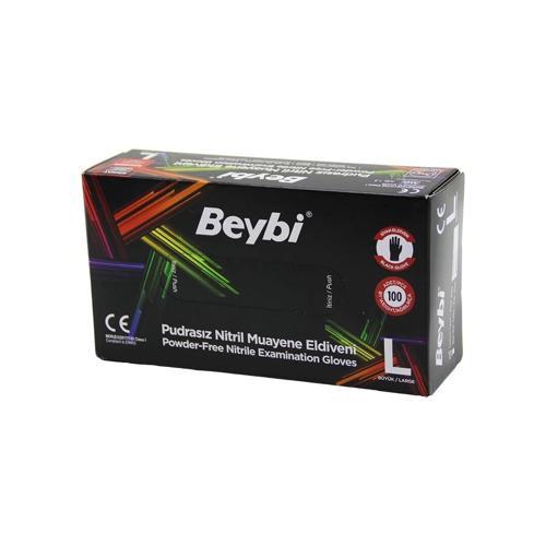 BEYBİ L SİYAH PUDRASIZ NİTRİL MUAYENE ELDİVENİ 100LÜ (5365)