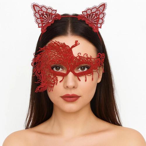 Alevin Zarafeti Kırmızı Dantel Maske ve Taç Seti 4 No – Kadın Kostüm Tamamlayıcı (5365)