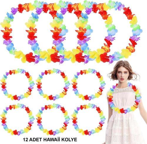 Hawaii Çiçekli Boyun Kolyesi - Renkli Tropikal Parti Leisi 12 Adet (5365)