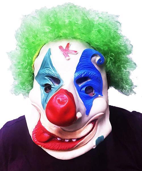 Yeşil Renk Afro Bonus Peruklu Palyaço Lateks Et Maske (5365)