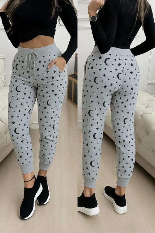 MDB Kadın Yüksek Bel Bağcıklı Desenli Iki Iplik Pantolon