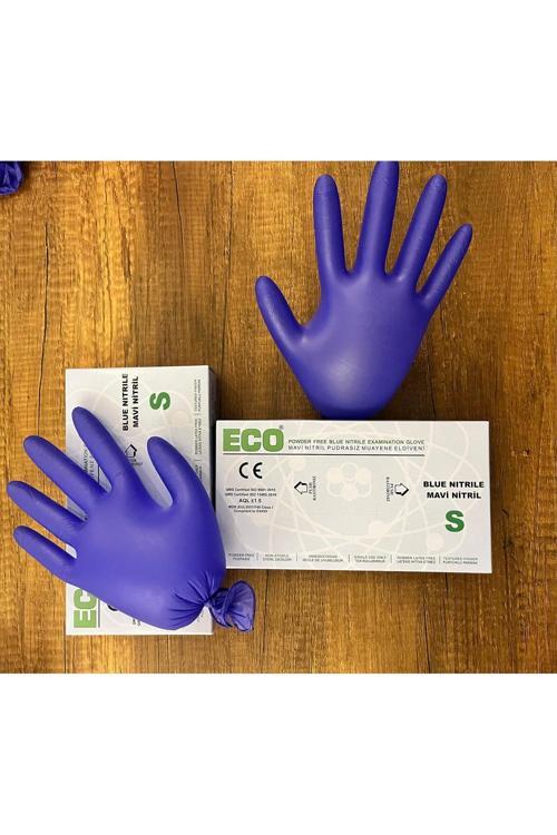 100 Lü Çok Amaçlı Pudrasız Nitril Eldiven Mavi S Beden 5Li Avantajlı Paket