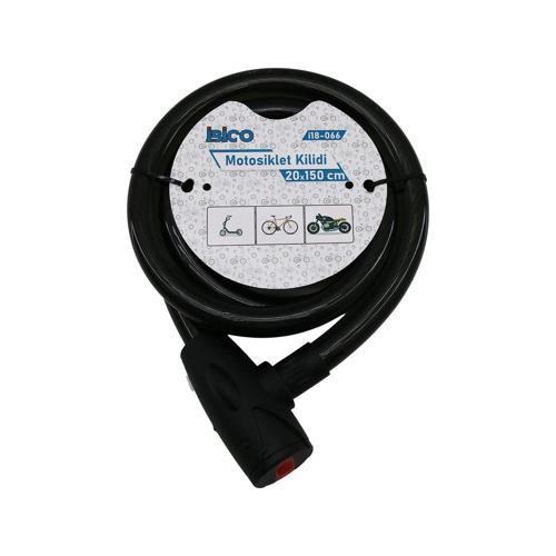ANAHTARLI AÇ-KAPA KİLİT KAPAKLI MOTOR - BİSİKLET KİLİT ÇELİK TEL SİYAH ŞEFFAF KILIF 20MMX150CM (5365