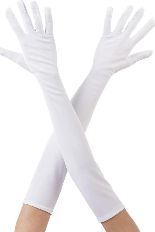Beyaz Renk Dirseğe Kadar Uzun Kumaş Eldiven 40 cm (5365)