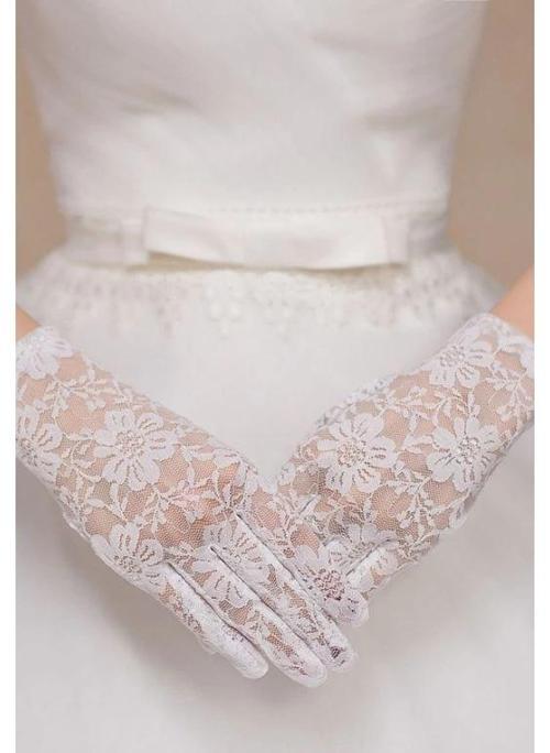 Beyaz Renk Kısa Dantelli Eldiven (5365)