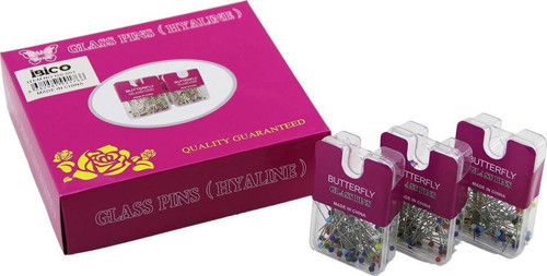 GLASS PINS HYALINE BUTTERFLY 1200 ADET RENKLİ TOPLU BAŞÖRTÜ İĞNESİ ŞEFFAF PLASTİK ASKILIKLI KUTULU (