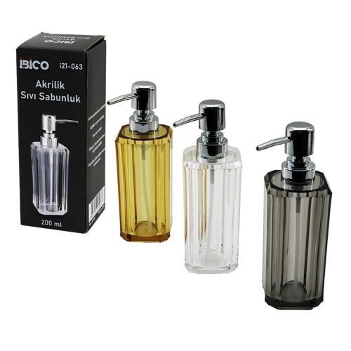 UZUN KARE TABAN -SEKİZGEN GÖVDE ŞEFFAF - RENKLİ AKRİLİK - MİKA KRİSTAL SIVI SABUNLUK 200ML (5365)