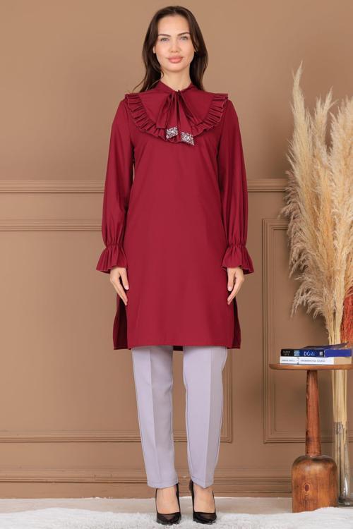 Asel Tunik Pantolon İkili Tesettür Takım Bordo