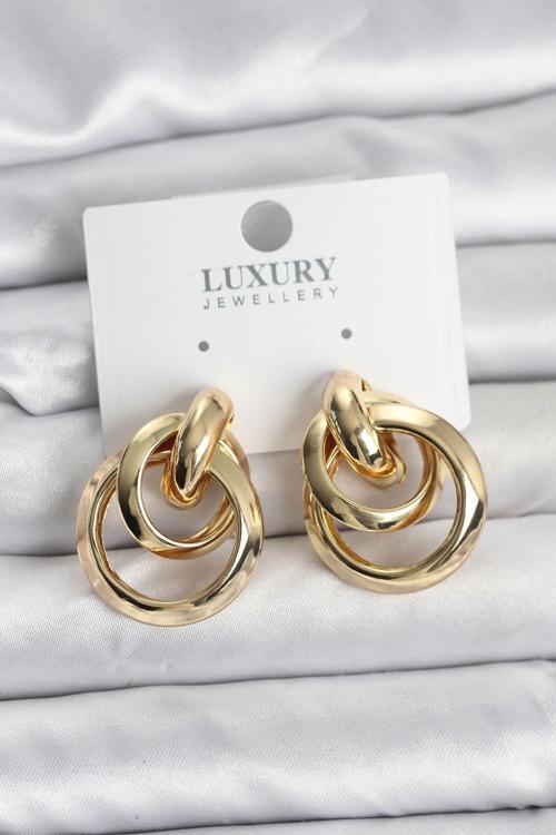 Gold Renk Halka Model Pirinç Kadın Küpe