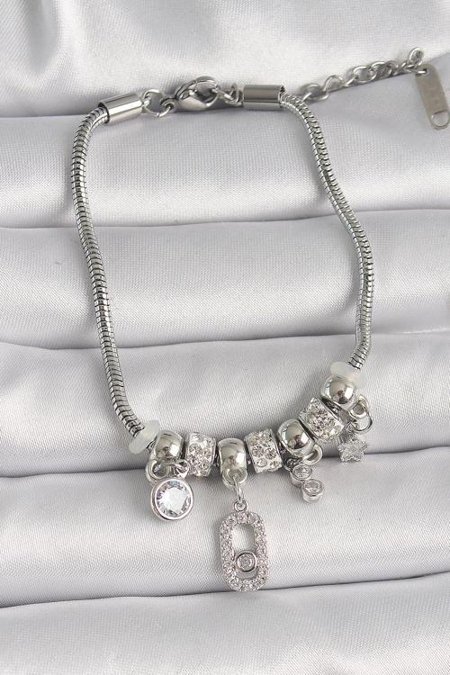 Pirinç Gümüş Renk Zincir Sallantı Zirkon Taşlı Messika Figür Yıldız Detay Kadın Bileklik