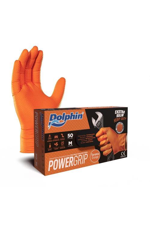 PowerGrip Ekstra Kalın Turuncu Nitril Eldiven Elmas Dokulu M 50 Adet