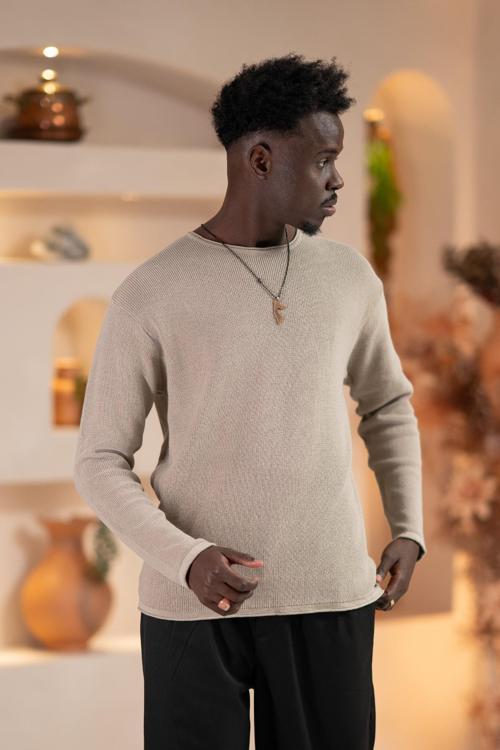 Regular Fit Likralı Kendinden Çizgili Mevsimlik Spor Kazak