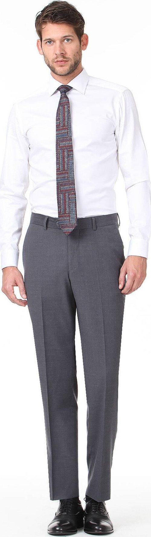 Koyu Gri Düz Dokuma Fitted Fit Klasik Yün Karışımlı Pantolon