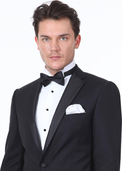 Siyah Slim Fit Kelebek Yaka Dokuma Smokin Takım Elbise