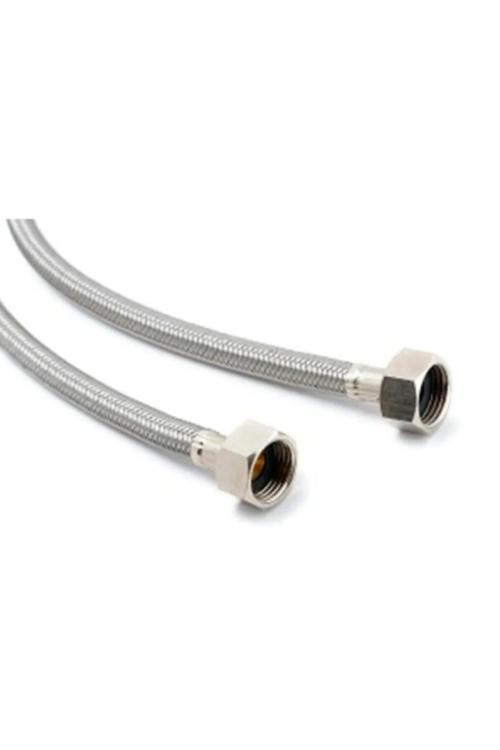 Paslanmaz Çelik Örgülü Klozet, Taharet Musluğu Fleksi Bağlantı Hortumu Flex 3/8-3/8 60 Cm - 2 Adet