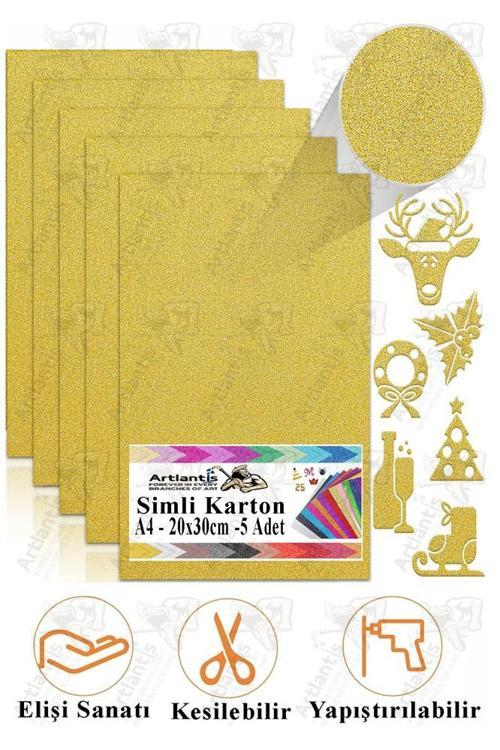 Simli Karton A4 20x30 cm 5 li 1 Paket Simli Fon Kartonu Parıltılı Kağıt Anasınıfı Kreş Etkinlik Proje Dekoratif