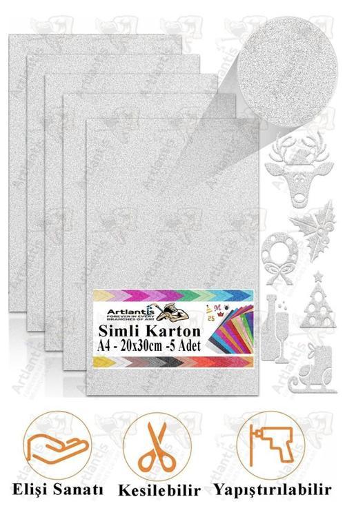 Simli Karton A4 20x30 cm 5 li 1 Paket Simli Fon Kartonu Parıltılı Kağıt Anasınıfı Kreş Etkinlik Proje Dekoratif