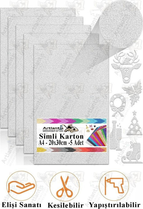 Simli Karton A4 20x30 cm 5 li 1 Paket Simli Fon Kartonu Parıltılı Kağıt Anasınıfı Kreş Etkinlik Proje Dekoratif