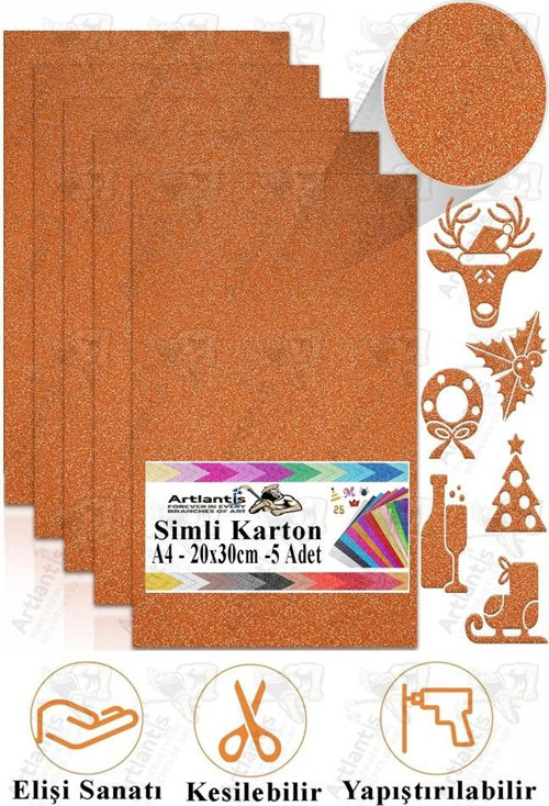 Simli Karton A4 20x30 cm 5 li 1 Paket Simli Fon Kartonu Parıltılı Kağıt Anasınıfı Kreş Etkinlik Proje Dekoratif