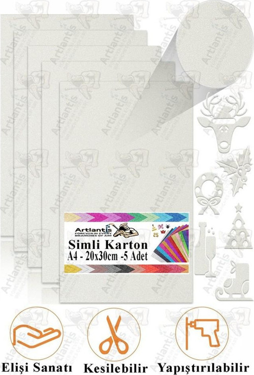 Simli Karton A4 20x30 cm 5 li 1 Paket Simli Fon Kartonu Parıltılı Kağıt Anasınıfı Kreş Etkinlik Proje Dekoratif