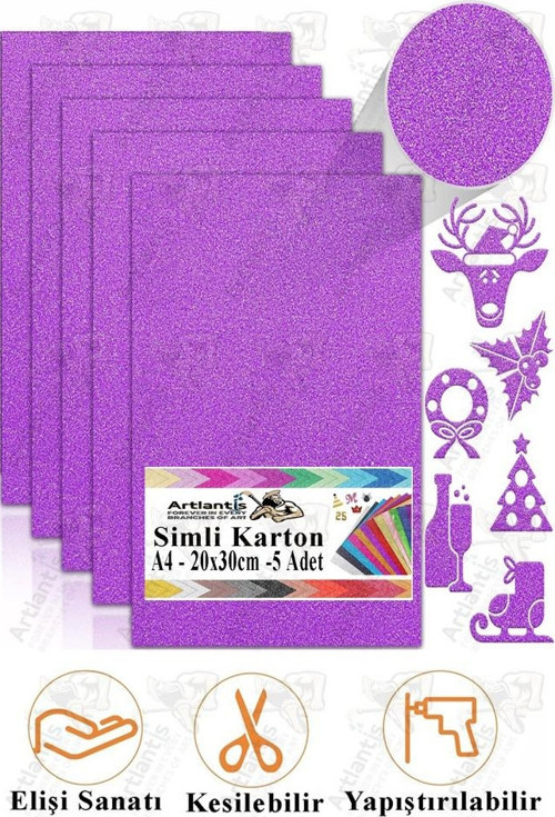 Simli Karton A4 20x30 cm 5 li 1 Paket Simli Fon Kartonu Parıltılı Kağıt Anasınıfı Kreş Etkinlik Proje Dekoratif