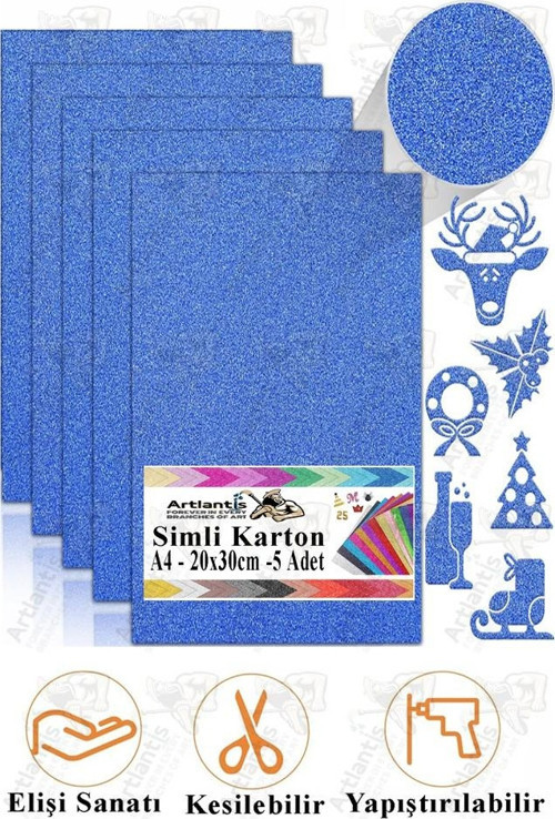 Simli Karton A4 20x30 cm 5 li 1 Paket Simli Fon Kartonu Parıltılı Kağıt Anasınıfı Kreş Etkinlik Proje Dekoratif