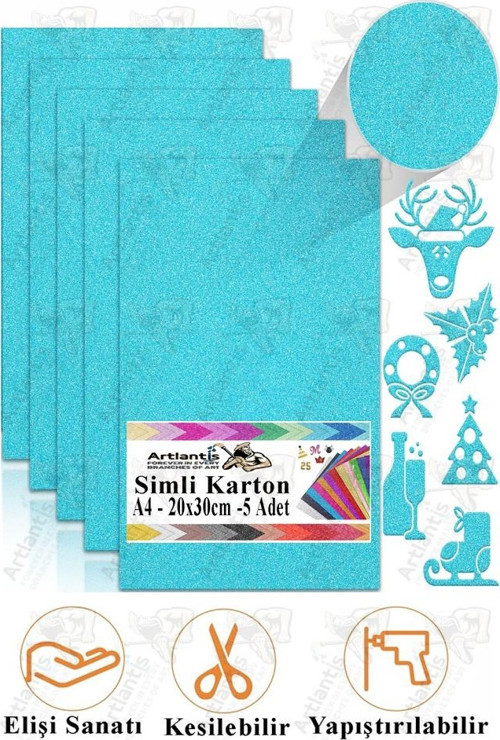 Simli Karton A4 20x30 cm 5 li 1 Paket Simli Fon Kartonu Parıltılı Kağıt Anasınıfı Kreş Etkinlik Proje Dekoratif