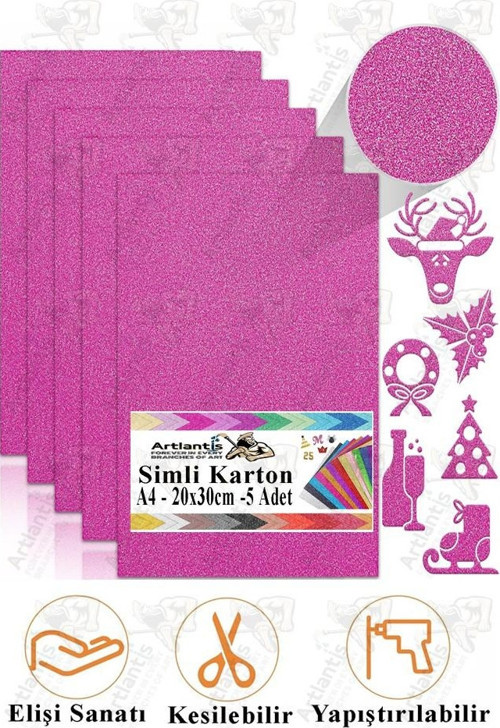 Simli Karton A4 20x30 cm 5 li 1 Paket Simli Fon Kartonu Parıltılı Kağıt Anasınıfı Kreş Etkinlik Proje Dekoratif