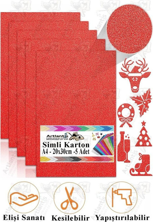 Simli Karton A4 20x30 cm 5 li 1 Paket Simli Fon Kartonu Parıltılı Kağıt Anasınıfı Kreş Etkinlik Proje Dekoratif