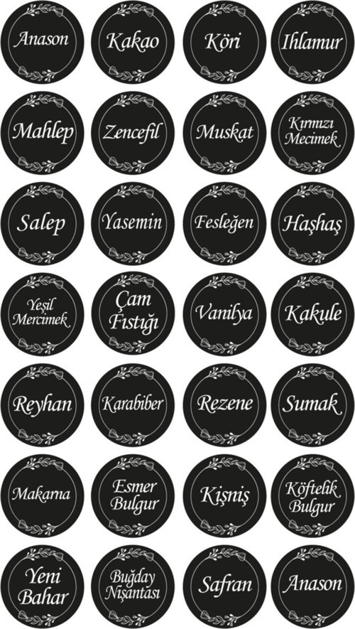 78 Adet Beyaz Yuvarlak Baharat Bakliyat Kavanoz Etiketi 4X4 Cm Sticker