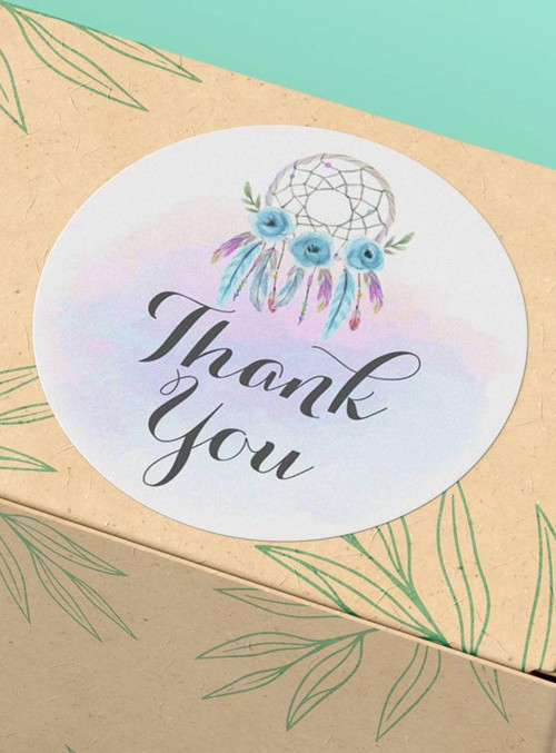 4X4Cm - 45 Adet - Kuşe Thank You Sticker Paketleme Kargo Ambalaj Teşekkürler Etiket Lila Mavi St2056