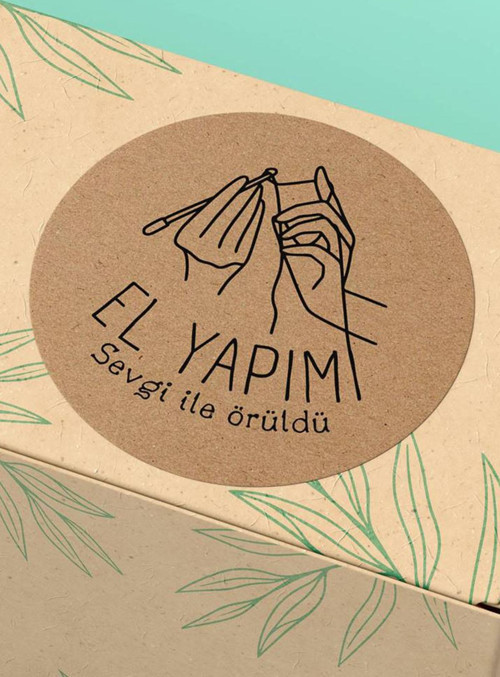 Sticker Kraft Görünümlü El Yapımı Yazılı Paketleme Kargo Etiketi - 3X3Cm 90 Adet - St2285