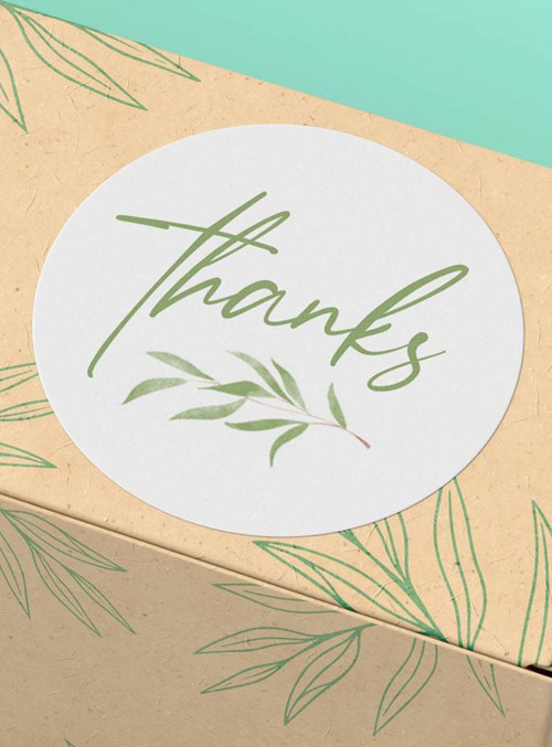 Thank You Sticker Teşekkürler Etiketi Yeşil Çiçek Desenli - 4X4Cm 45 Adet - St2001