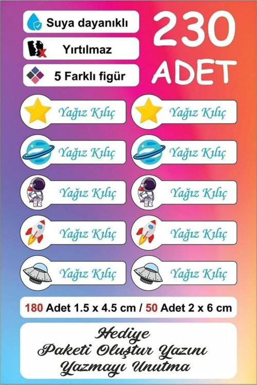 Okul Etiketi Kalite 230 Adet Kişiye Özel İsimli Defter Kalem M&Ro Okul Etiketi Sticker