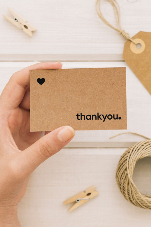 100 Adet - 8X5 Cm - Thank You Yazılı Kraft Teşekkür Kartı - Thank You Kartı