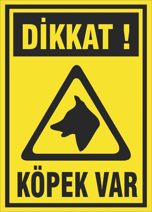 Dikkat Köpek Var Uyarı Renkli Sticker35X50 Cm