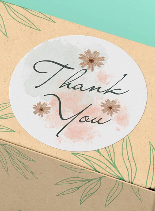 Thank You Sticker Teşekkürler Etiketi Çiçekli Ambalaj Paketleme Etiketi - 3X3Cm 90 Adet - St2225