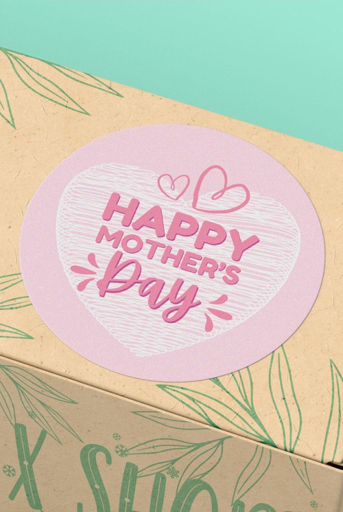 4X4Cm - 45 Adet - Happy Mothers Day Pembe Kalpli Hediye Sticker Kargo Paketleme Etiketi Kuşe St2394