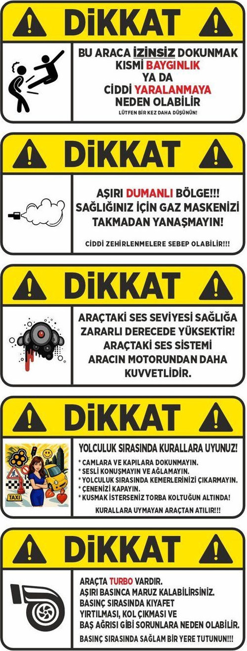 Dikkat Sticker 5 Adet, Komik Dikkat Sticker, Araba Sticker