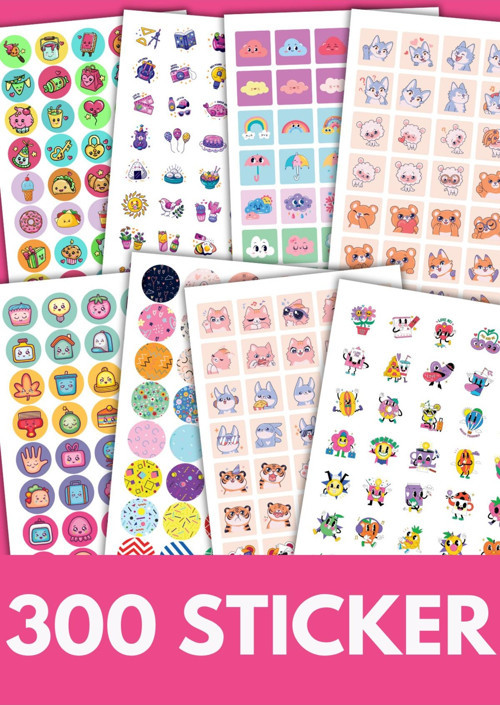 300 Adet Sevimli Eğlenceli Kawaii Sticker Etiket Set - Planlayıcı, Ajanda, Bullet Journal, Defter