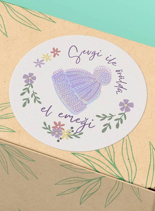 4X4Cm - 45 Adet - Sticker Teşekkürler Etiketi Lila Mor El Emeği Yazılı Yuvarlak Sticker Kuşe St2323